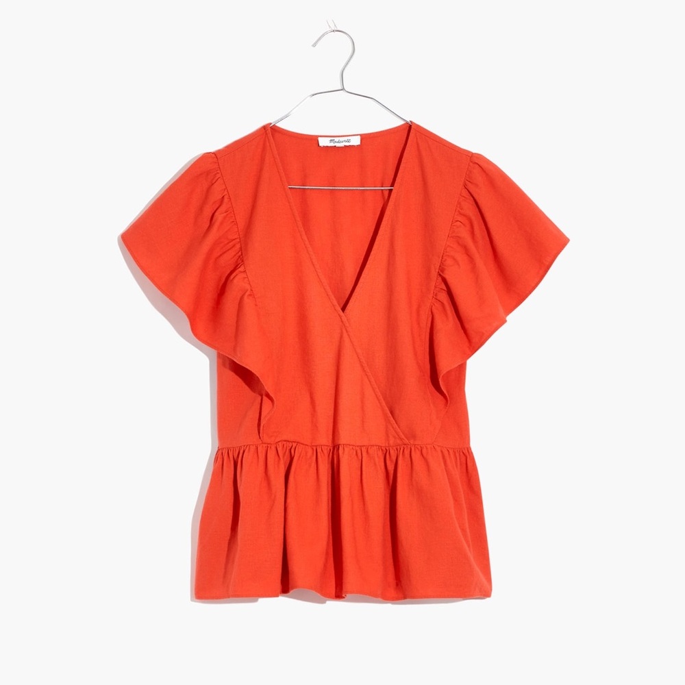 Madewell Orange Ruffled Peplum Blouse
